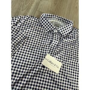 Collars and Co  Relaxed Short Sleeve Polo Blue Ghingham XL NWT..